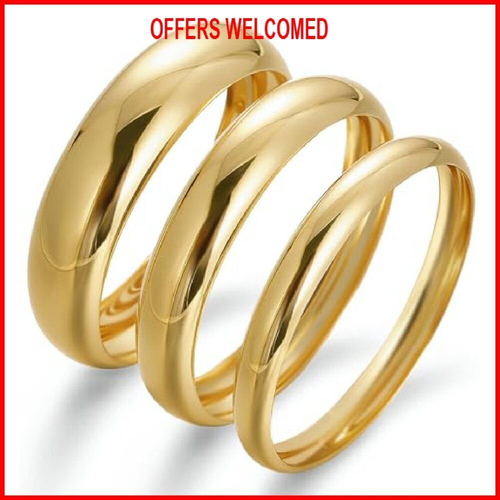 Chunky Gold Plated Bangle Bracelet Set Stackable Minimalist Fashion - Picture 2 of 8
